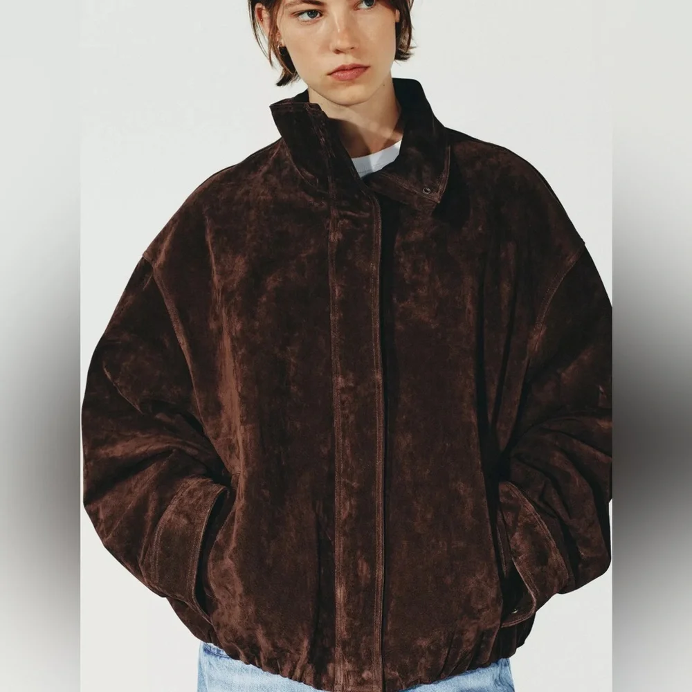 Zara Suede Jacket in Brown Size Large - Picture 3 of 9